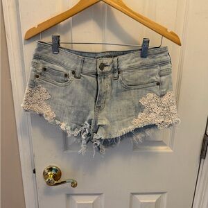 American Eagle Outfitters Light Blue Lace Jean Shorts